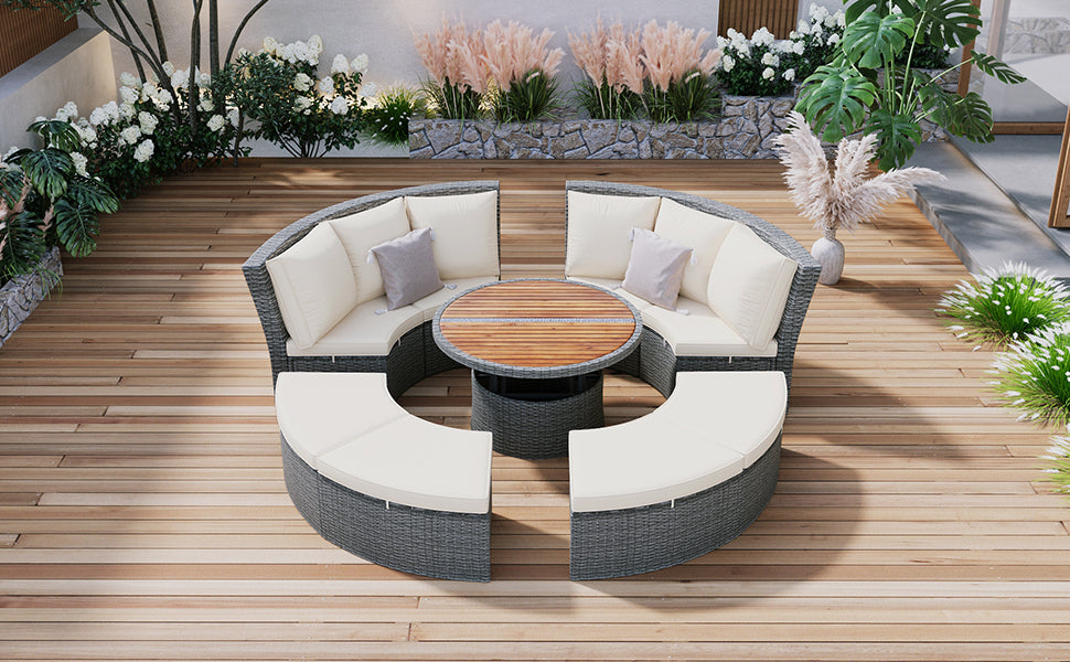 5-Piece All-Weather Rattan Patio Sofa Set w/ Table & Washable Cushions