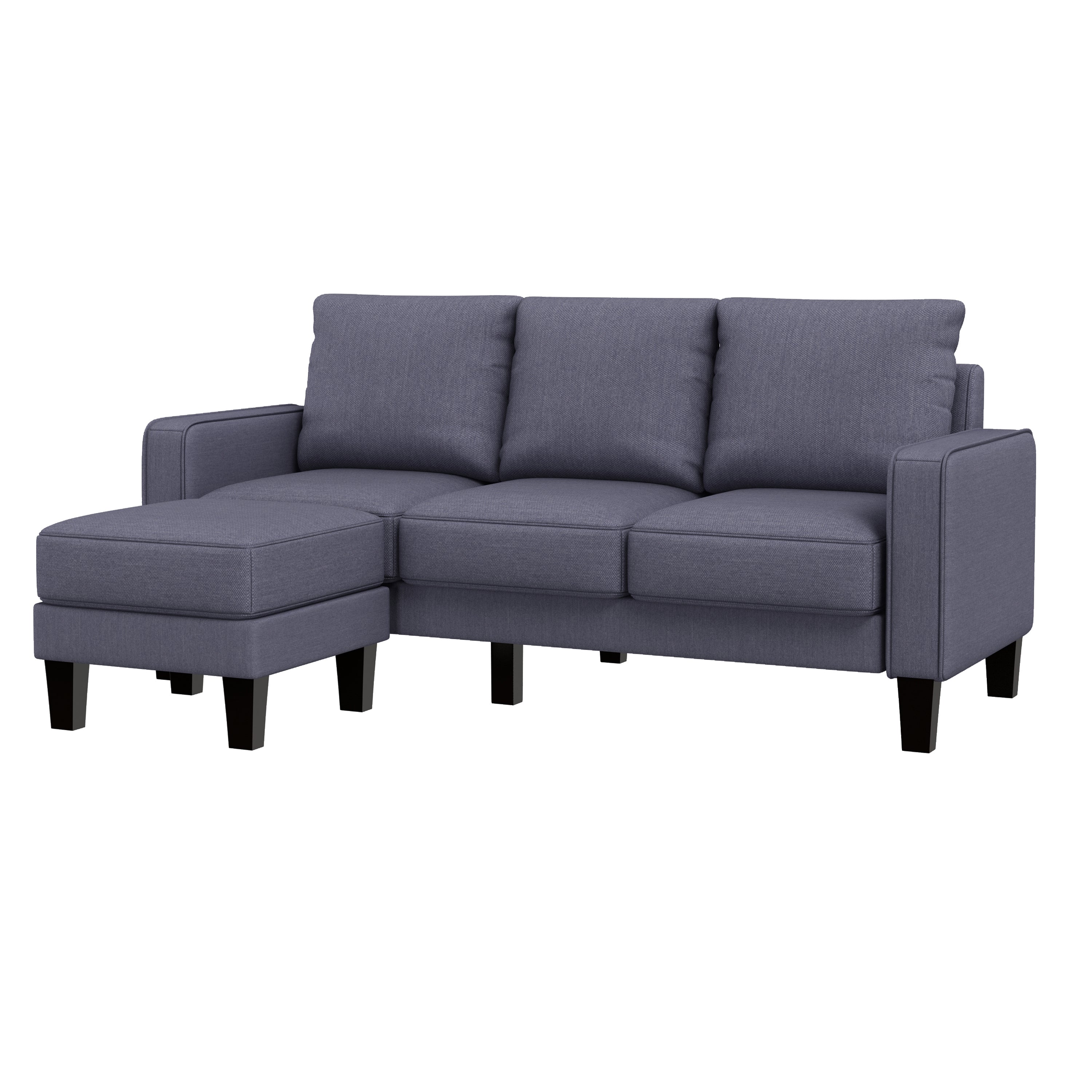 Dark Grey L-Shaped Sofa with Ottoman for Modern Living Rooms