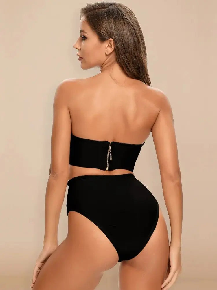 Women's Strapless Knitted Bandage Swimsuits High Waist