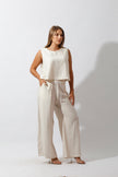 Sleeveless Tank Top & Wide Leg Pants Lounge Set - Off White