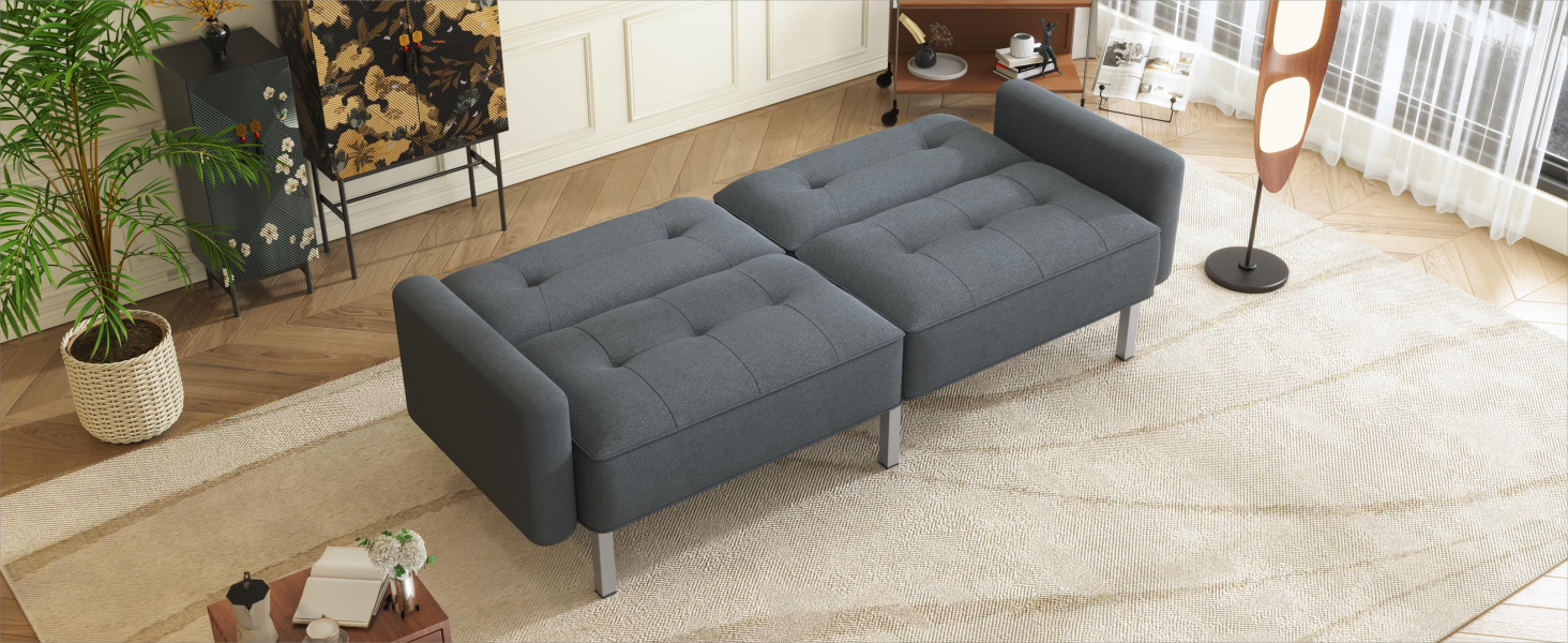 Modern Linen Convertible Futon Sofa Bed for Small Spaces & Apartments