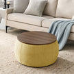 Yellow Round Storage Ottoman, 2-in-1 End Table & Ottoman (25.5