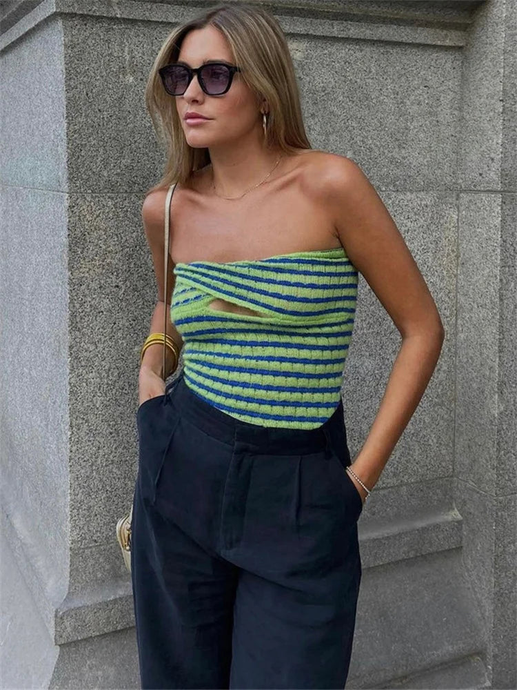 Tossy Off Shoulder Knit Tube Top - Sexy, Strapless, Backless, and Striped!