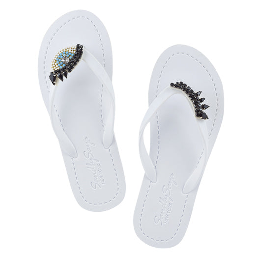 Eyes - Black and Blue Rhine Stone Embellished Women's Flat Flip Flops