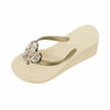 Crystal Heart - Rhinestone High Heeled Wedge Flip Flops