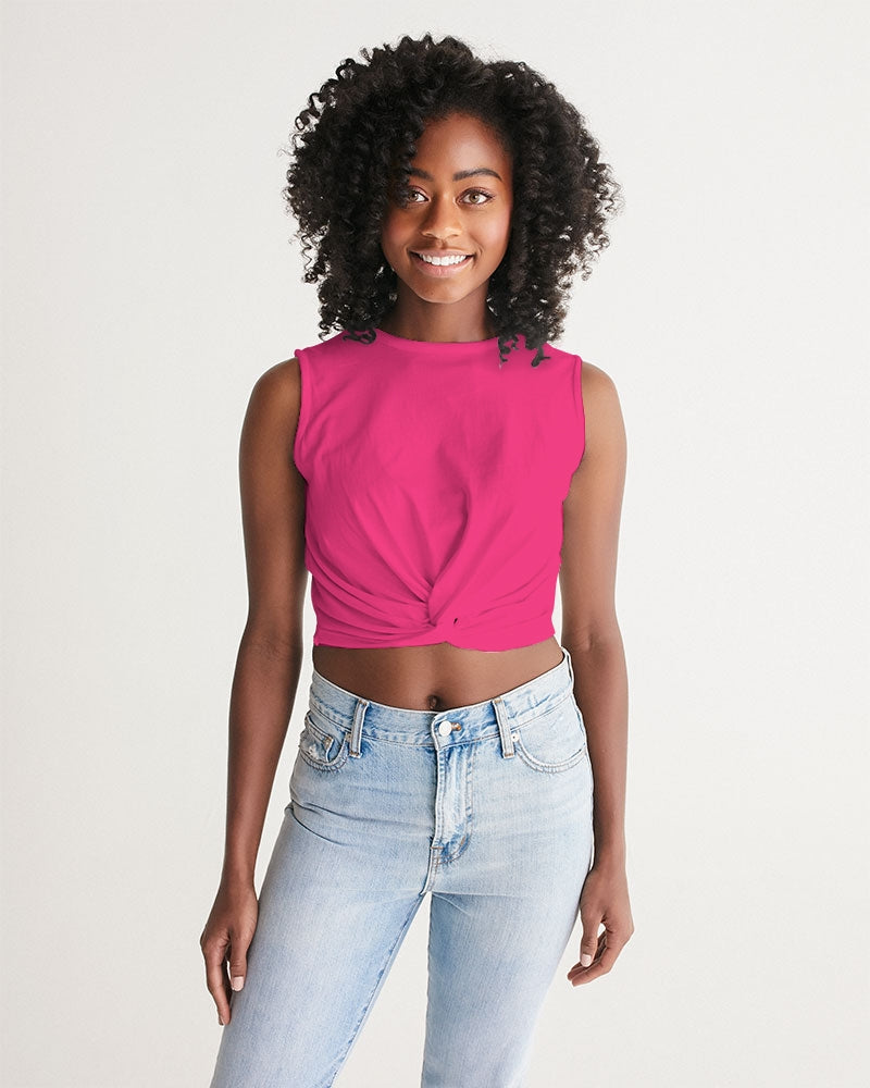 Perennial Fuchsia Twist-Front Crop Tank