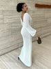 Chic White Knit Maxi Dress - See-Through V-Neck Beach Cover Up