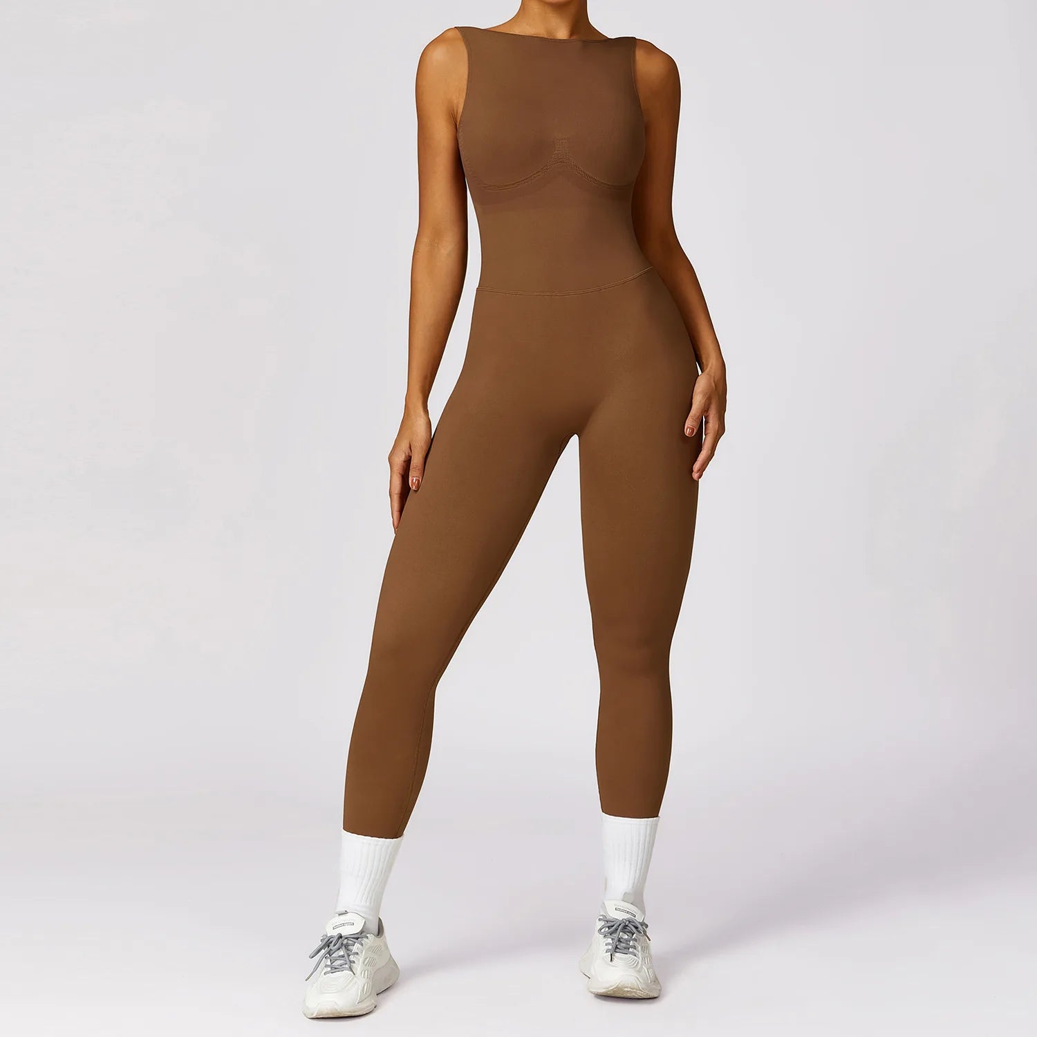 Seamless V-Back Yoga Jumpsuit with Padding