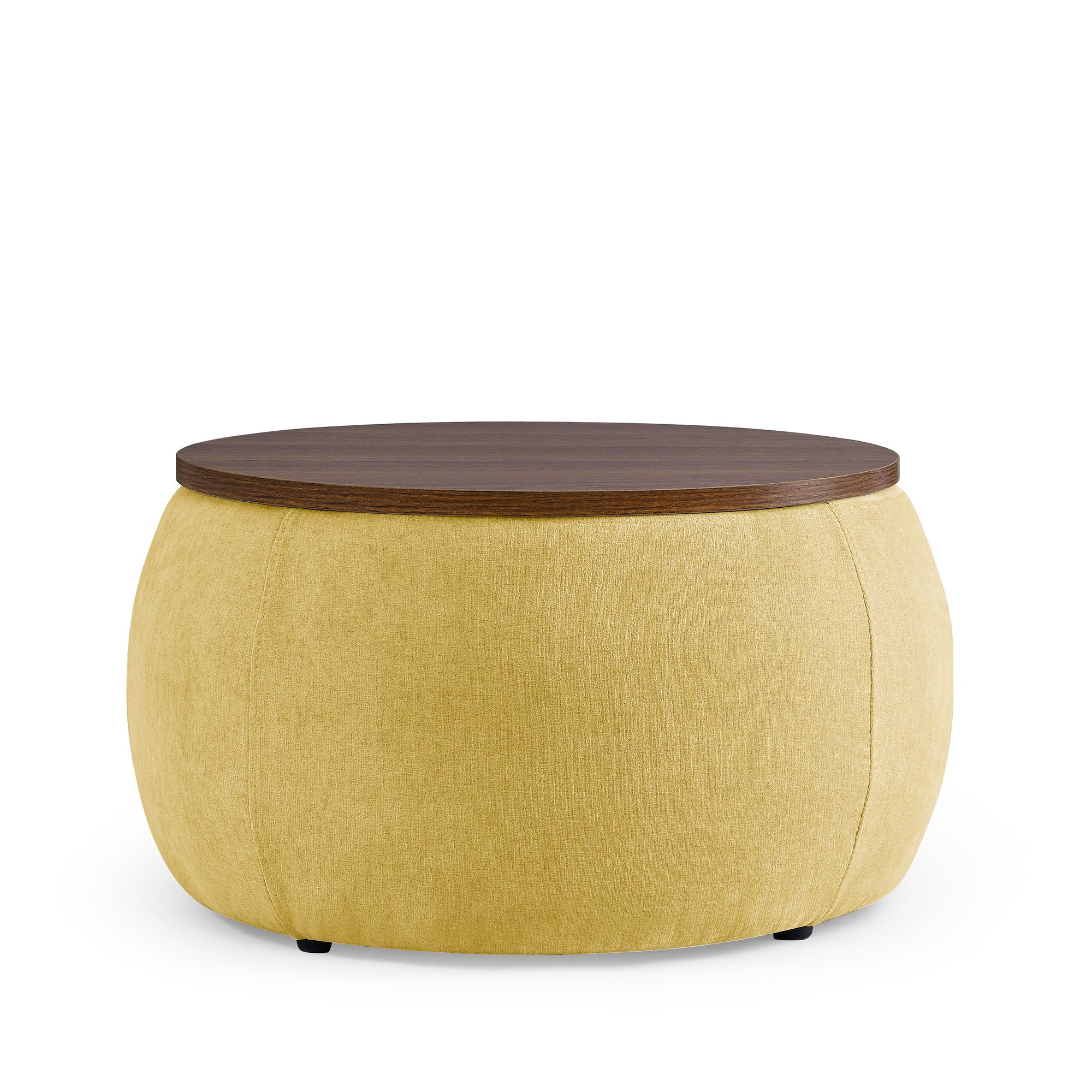 Yellow Round Storage Ottoman, 2-in-1 End Table & Ottoman (25.5