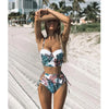 Ensemble de bikini floral bandage push-up taille haute - Maillot de bain deux pièces à bretelles