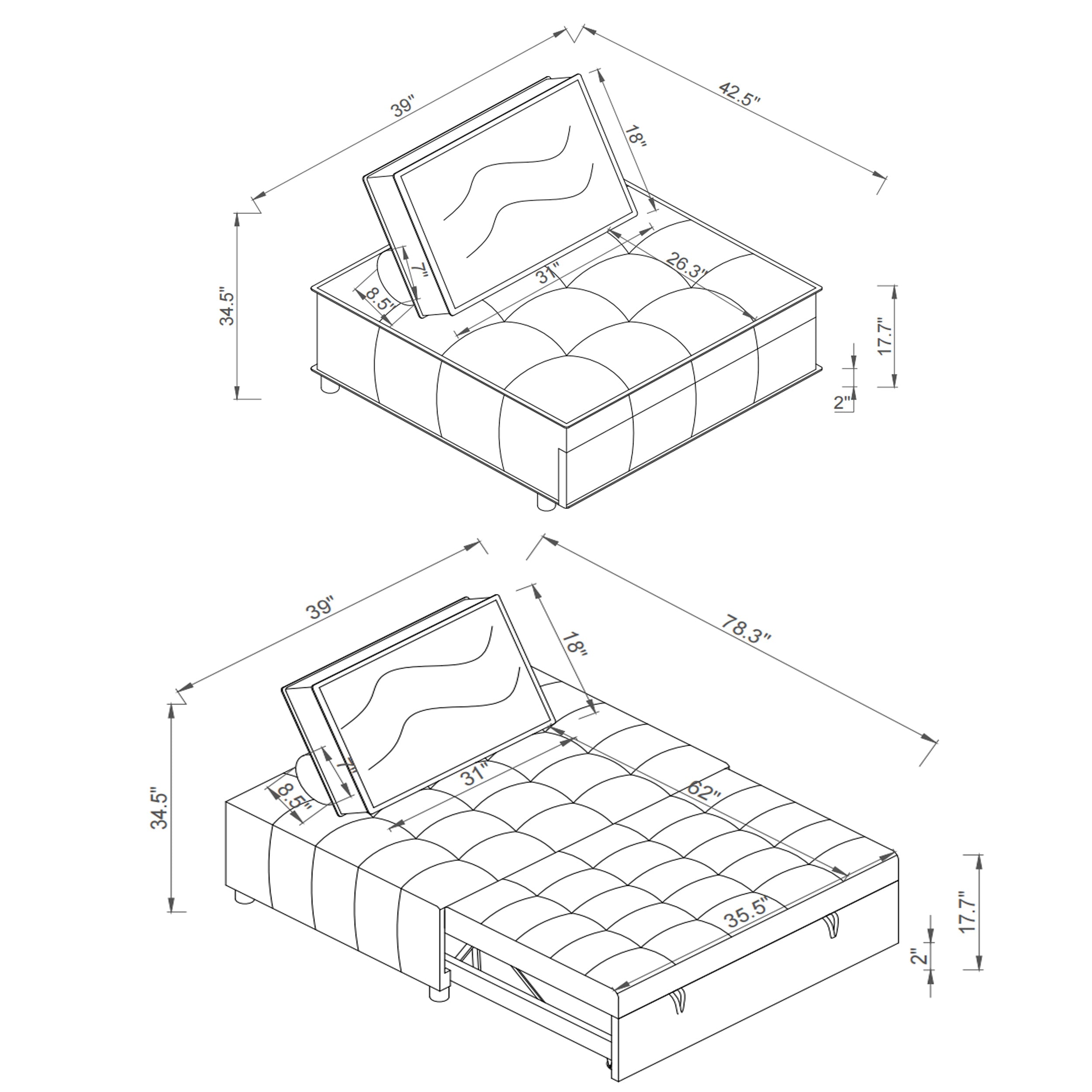 Dark Grey Multipurpose Faux Leather Ottoman Sofa Bed & Lazy Chair