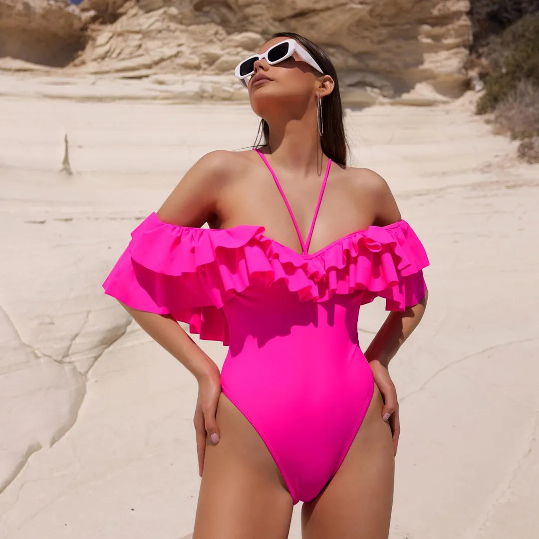 New Sexy Off-Shoulder Ruffle One-Piece Swimsuit - XL Women’s Swimwear