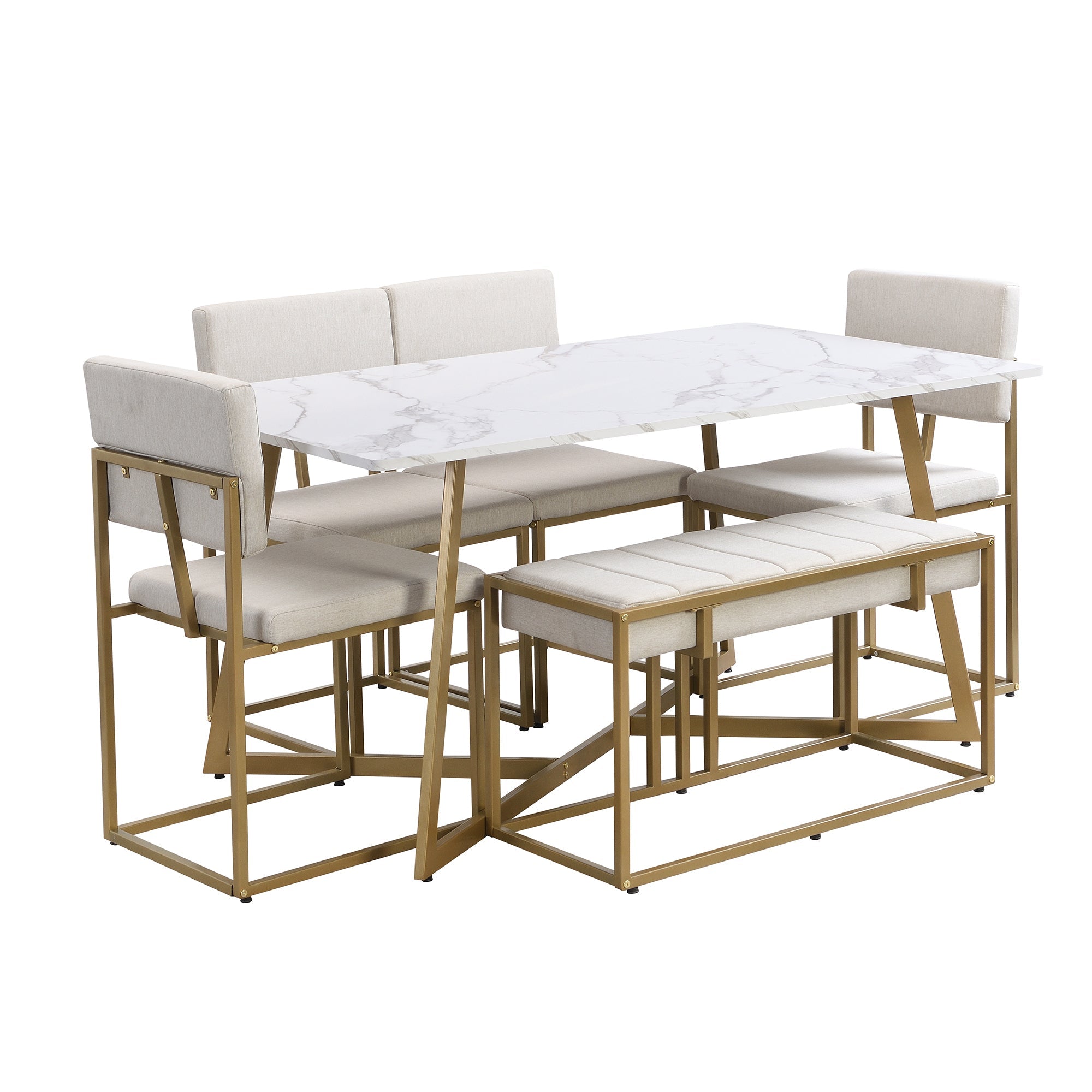 Modern Faux Marble 6-Piece Dining Set: 60