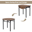 3-Piece Round Dining Set with Drop Leaf, Black Frame & Rustic Brown