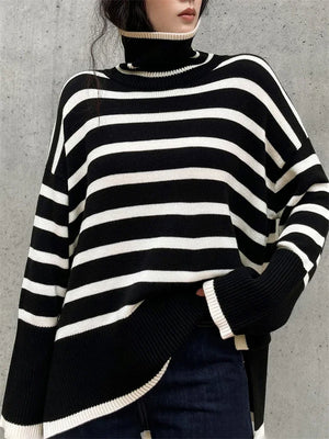 CozyToss Women’s Oversized Striped Turtleneck Sweater