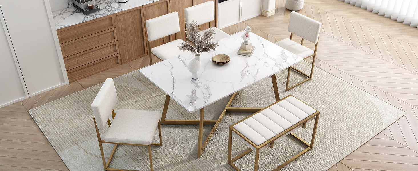 Modern Faux Marble 6-Piece Dining Set: 60