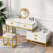 Modern Vanity Table with Movable Side Cabinet, 4 Drawers & Mirror