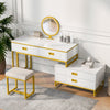 Modern Vanity Table with Movable Side Cabinet, 4 Drawers & Mirror