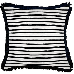 Cushion Cover-Coastal Fringe Black-Paint Stripes-45cm X 45cm