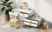 Modern Vanity Table with Movable Side Cabinet, 4 Drawers & Mirror