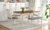 Mid-Century 6-Piece Wood Dining Set with Drawer, Upholstered Chairs