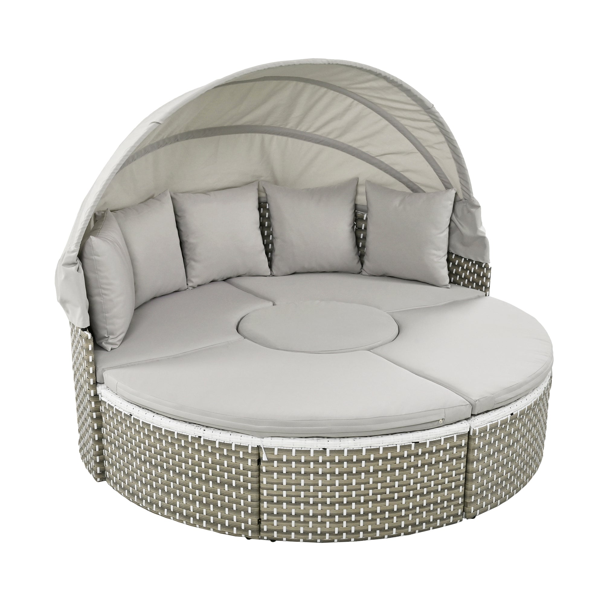 Two-Tone Rattan Outdoor Sectional Sofa Set with Retractable Canopy