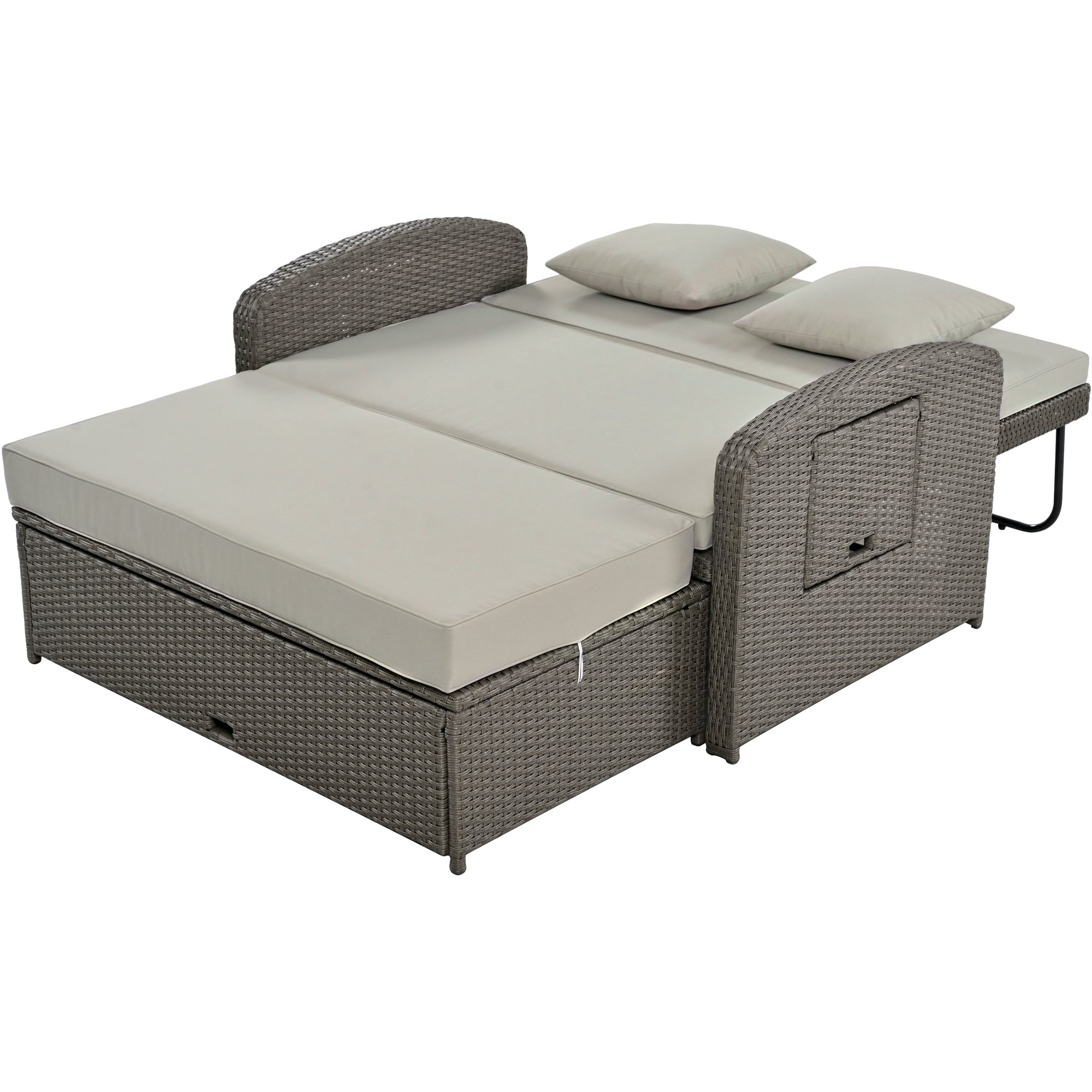 PE Wicker Rattan Double Chaise Lounge, Adjustable Reclining Daybed