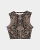 Black & Nude Lace Twist-Front Crop Tank