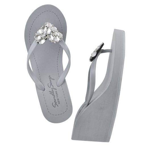 Crystal Heart - Rhinestone High Heeled Wedge Flip Flops