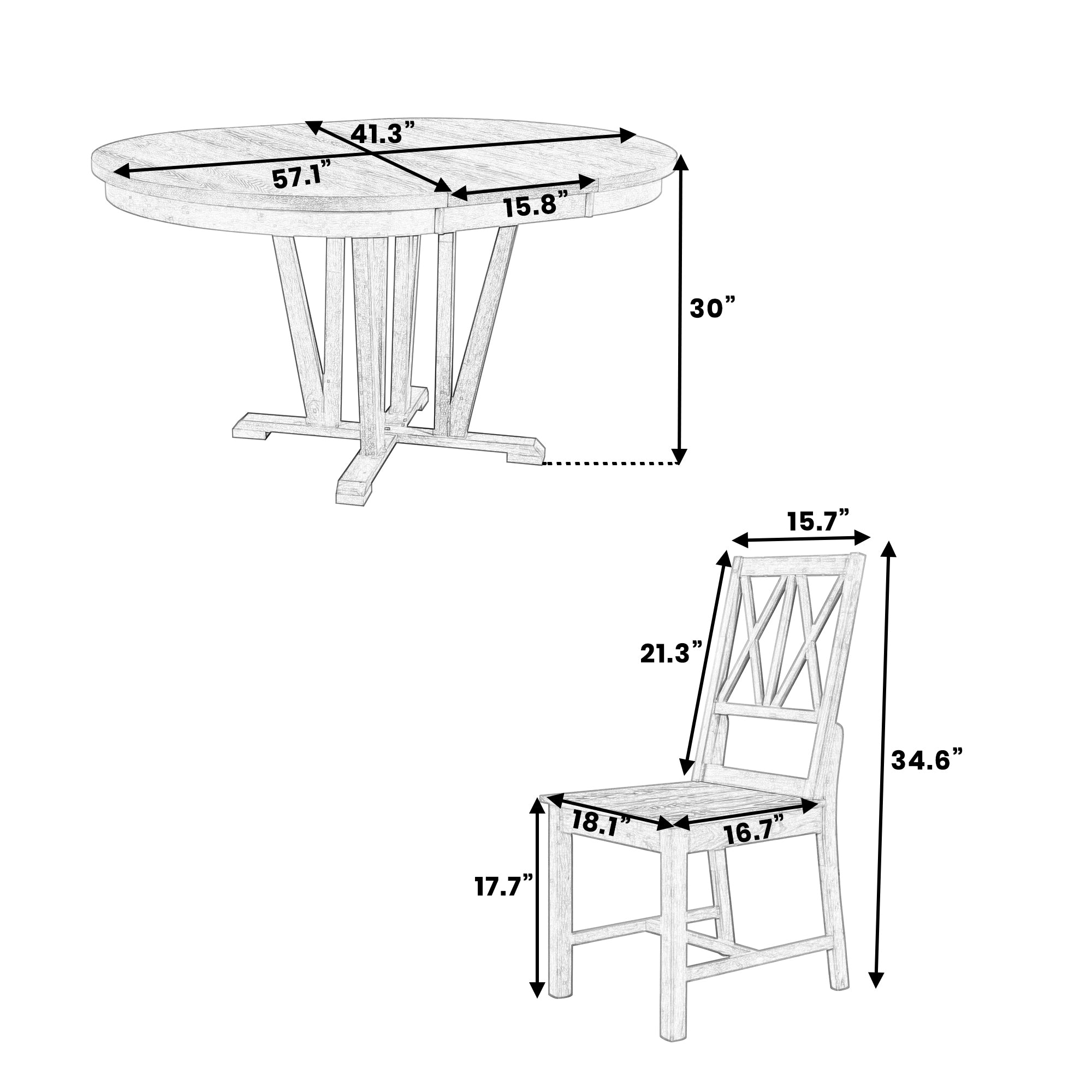 Rustic 5-Piece Extendable Dining Set: Round Table & 4 Cross Chairs