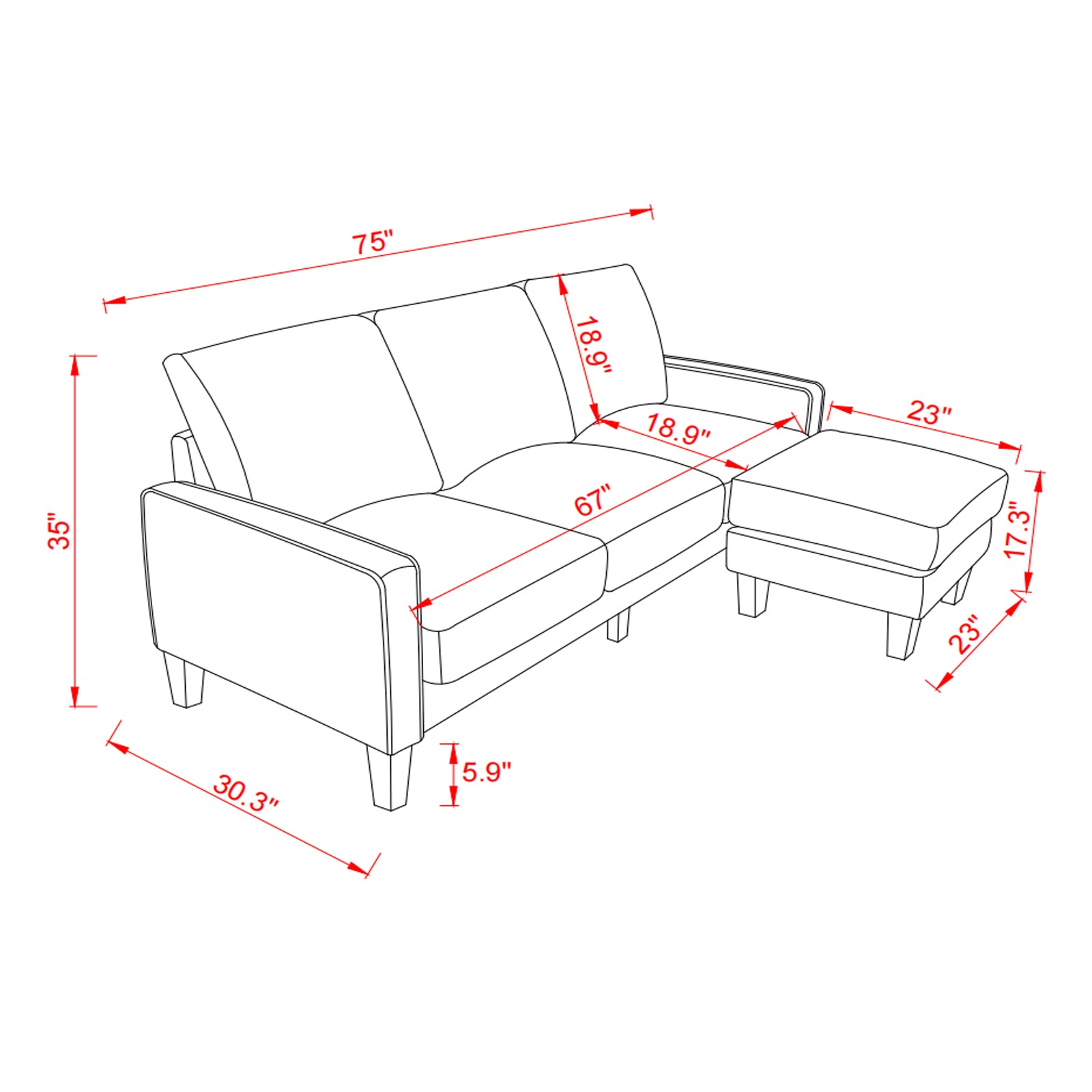 Dark Grey L-Shaped Sofa with Ottoman for Modern Living Rooms