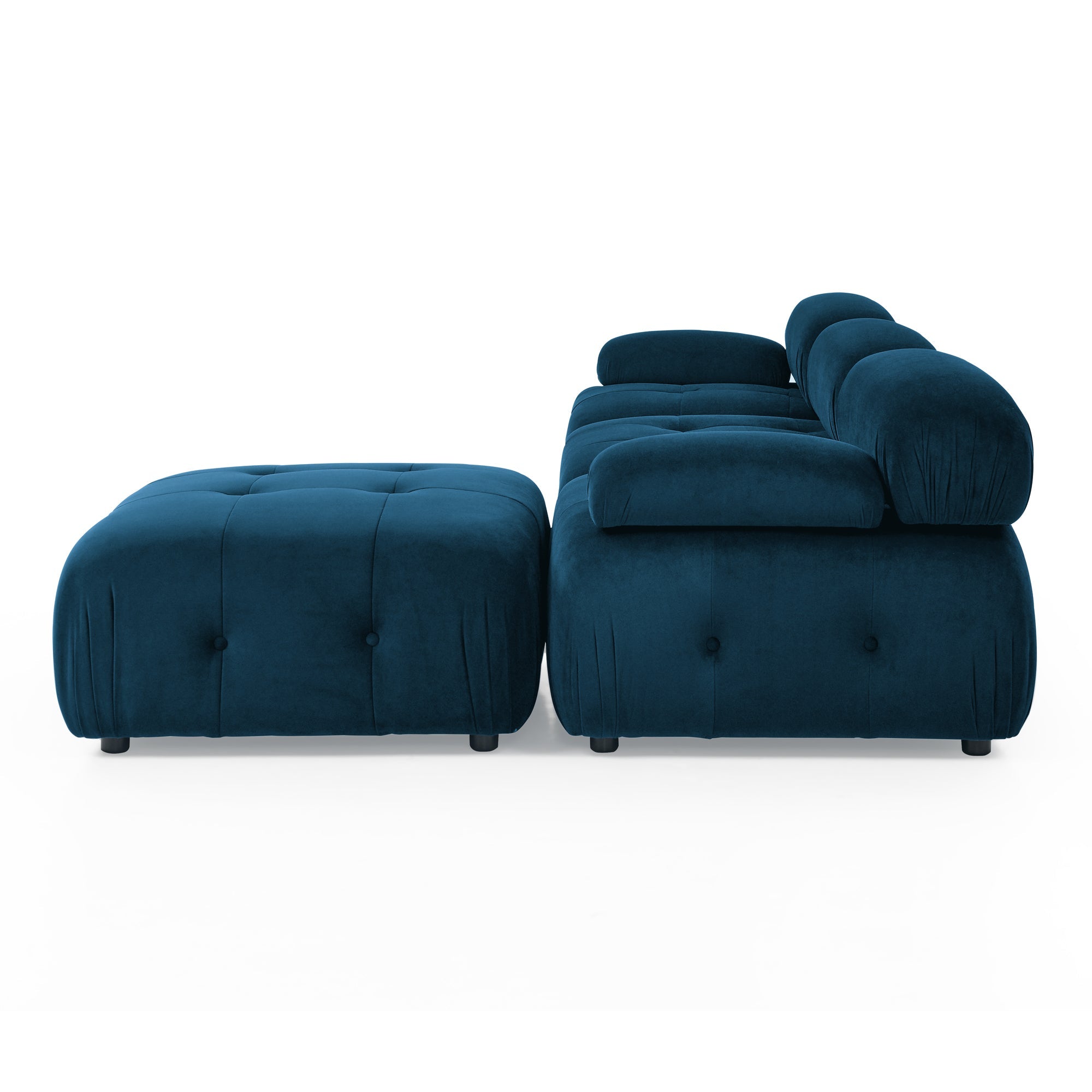 Modular L-Shaped Navy Velvet Sofa with Tufted Design & Reversible Ottoman