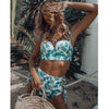 Ensemble de bikini floral bandage push-up taille haute - Maillot de bain deux pièces à bretelles