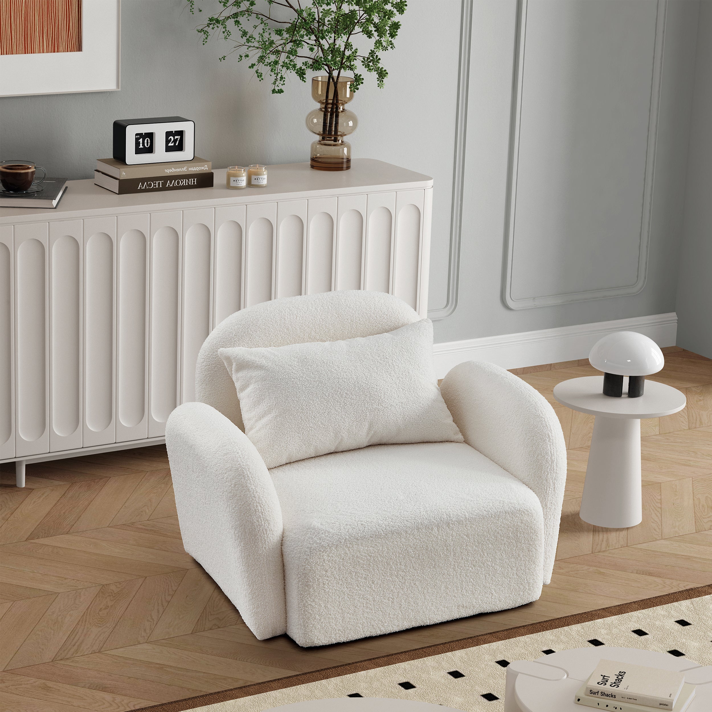 White Teddy Fabric Lazy Sofa Chair