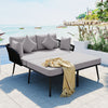 Outdoor Patio Daybed, Woven Rope Backrest, Washable Cushions, Gray