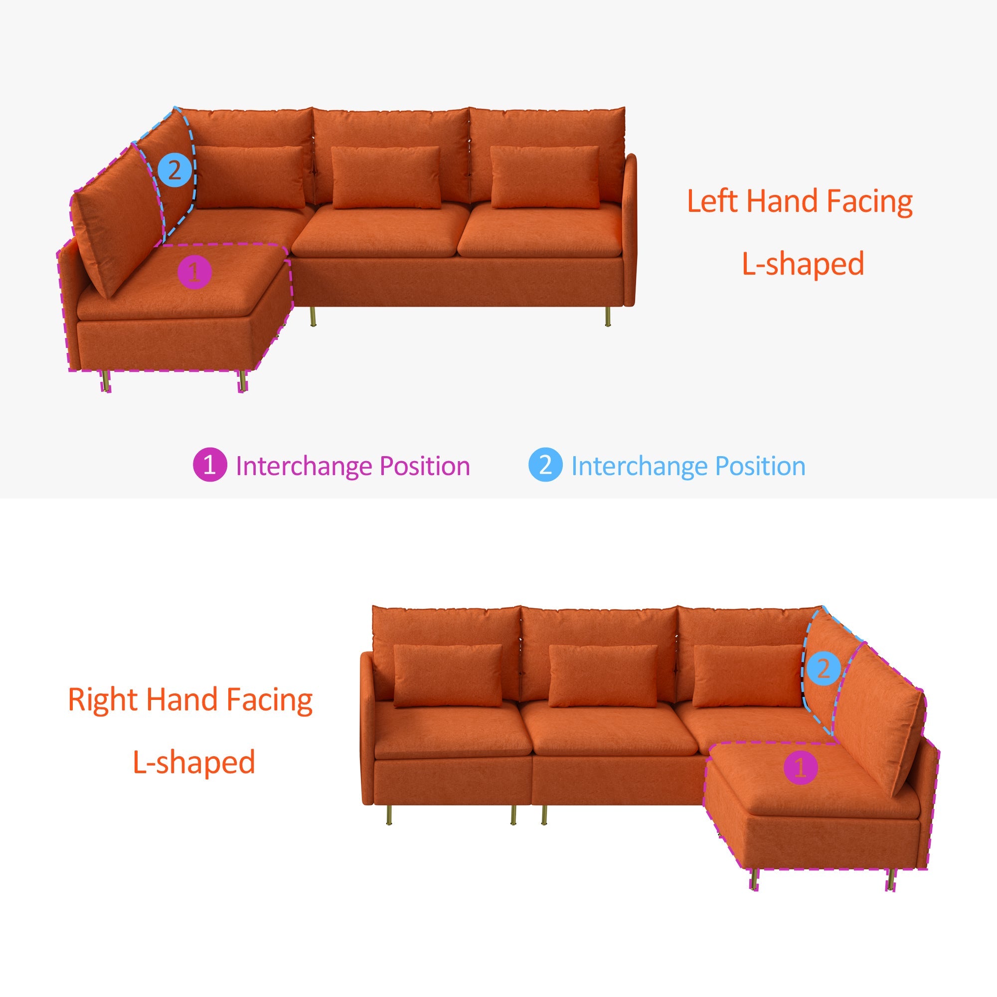 90.9'' Modular L-Shaped Sofa, Left-Facing, Orange Cotton Linen