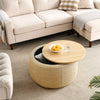 Round Storage Ottoman, 2-in-1 End Table & Ottoman, Natural (25.5