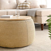 Round Storage Ottoman, 2-in-1 End Table & Ottoman, Natural (25.5