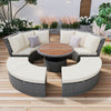 5-Piece All-Weather Rattan Patio Sofa Set w/ Table & Washable Cushions