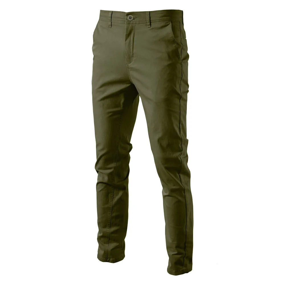 Casual Cotton Slim Fit Solid Color Men's Trousers - Spring/Autumn