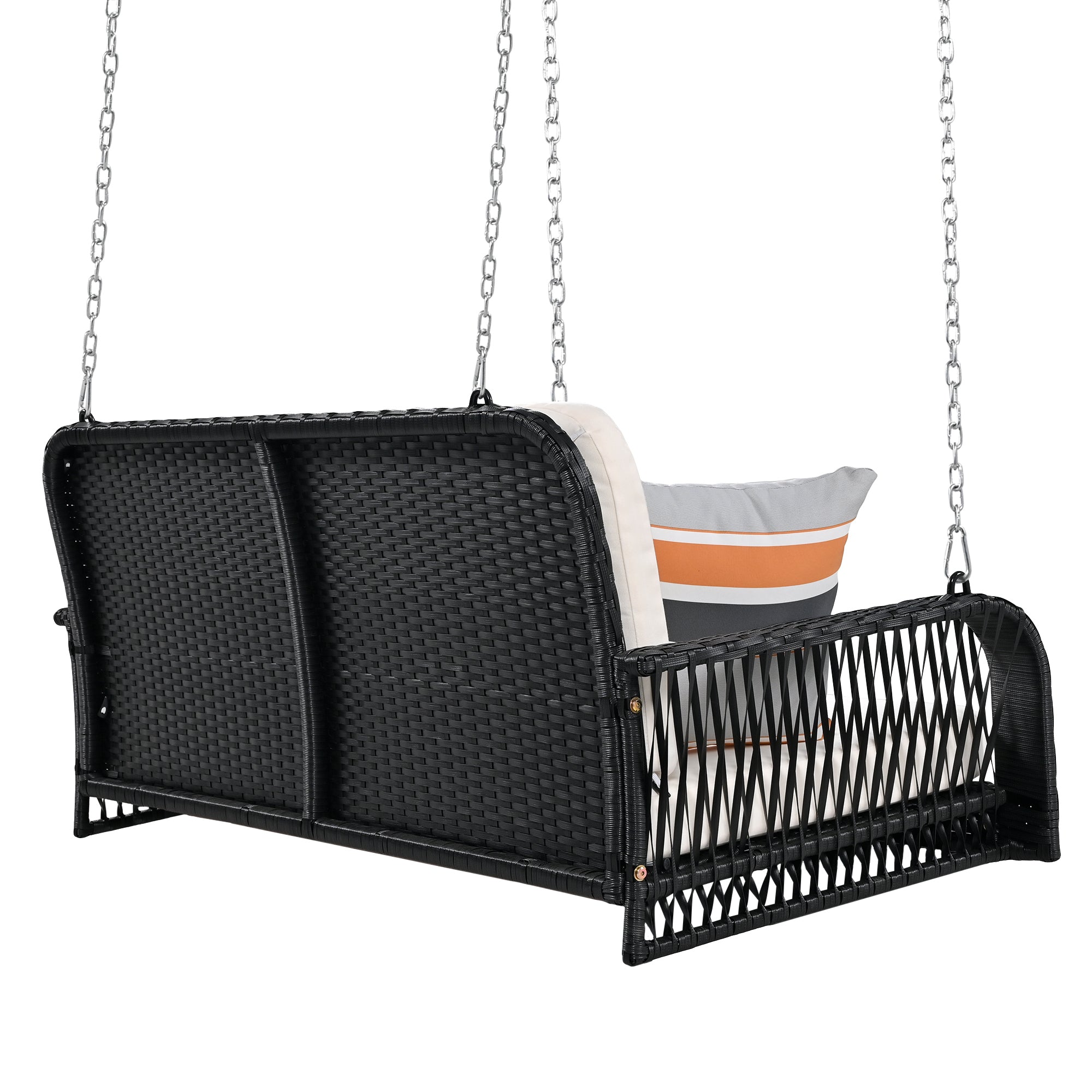 PE Wicker 2-Seater Porch Swing with Chains, Black – Patio & Garden