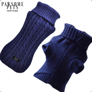 (Extra Warm) Dog and Cat Cable Knit Sweater - Navy Blue