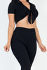 Ribbed Tie Front Crop Top & Ruched Hem Leggings Set (CAPELLA)