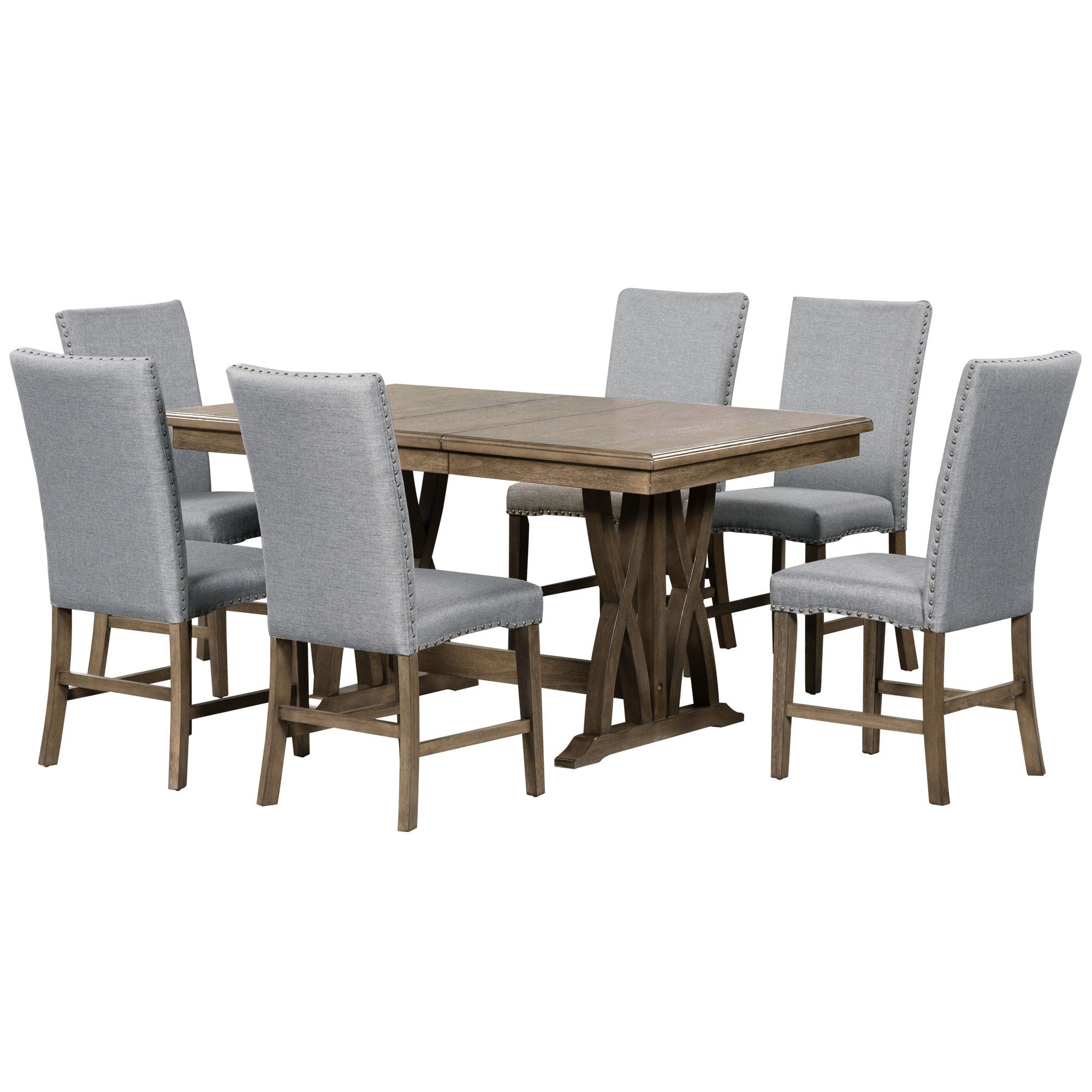 Mid-Century Solid Wood 7-Piece Extendable Dining Set for 6