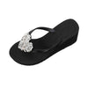 Crystal Heart - Rhinestone High Heeled Wedge Flip Flops