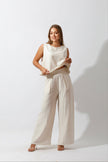 Sleeveless Tank Top & Wide Leg Pants Lounge Set - Off White