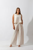 Sleeveless Tank Top & Wide Leg Pants Lounge Set - Off White