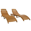 Portable Wood Chaise Lounge Set with Foldable Table, Brown - Patio/Pool/Garden