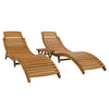 Portable Wood Chaise Lounge Set with Foldable Table, Brown - Patio/Pool/Garden