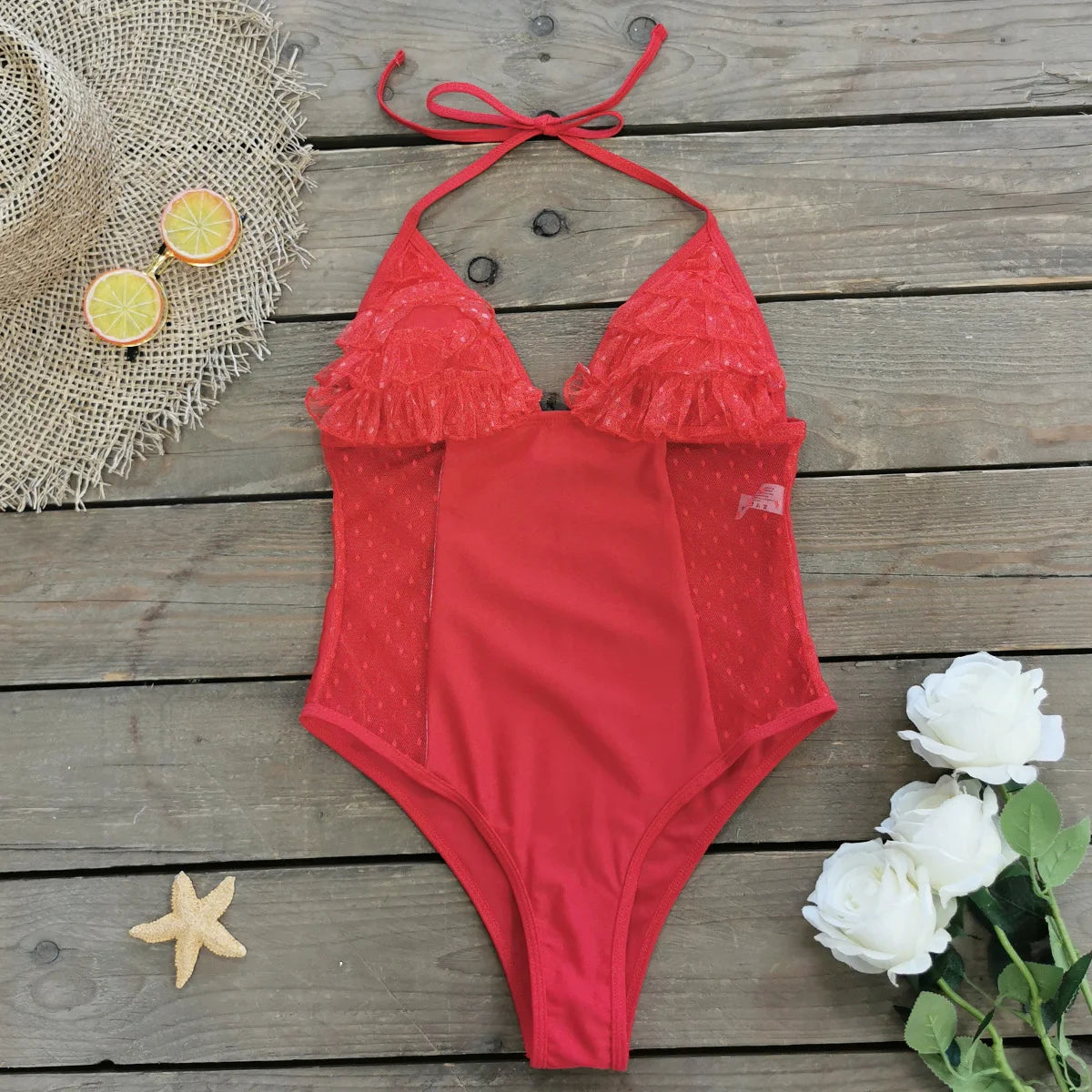 Maillot de bain une pièce fleuri avec monokini à volants